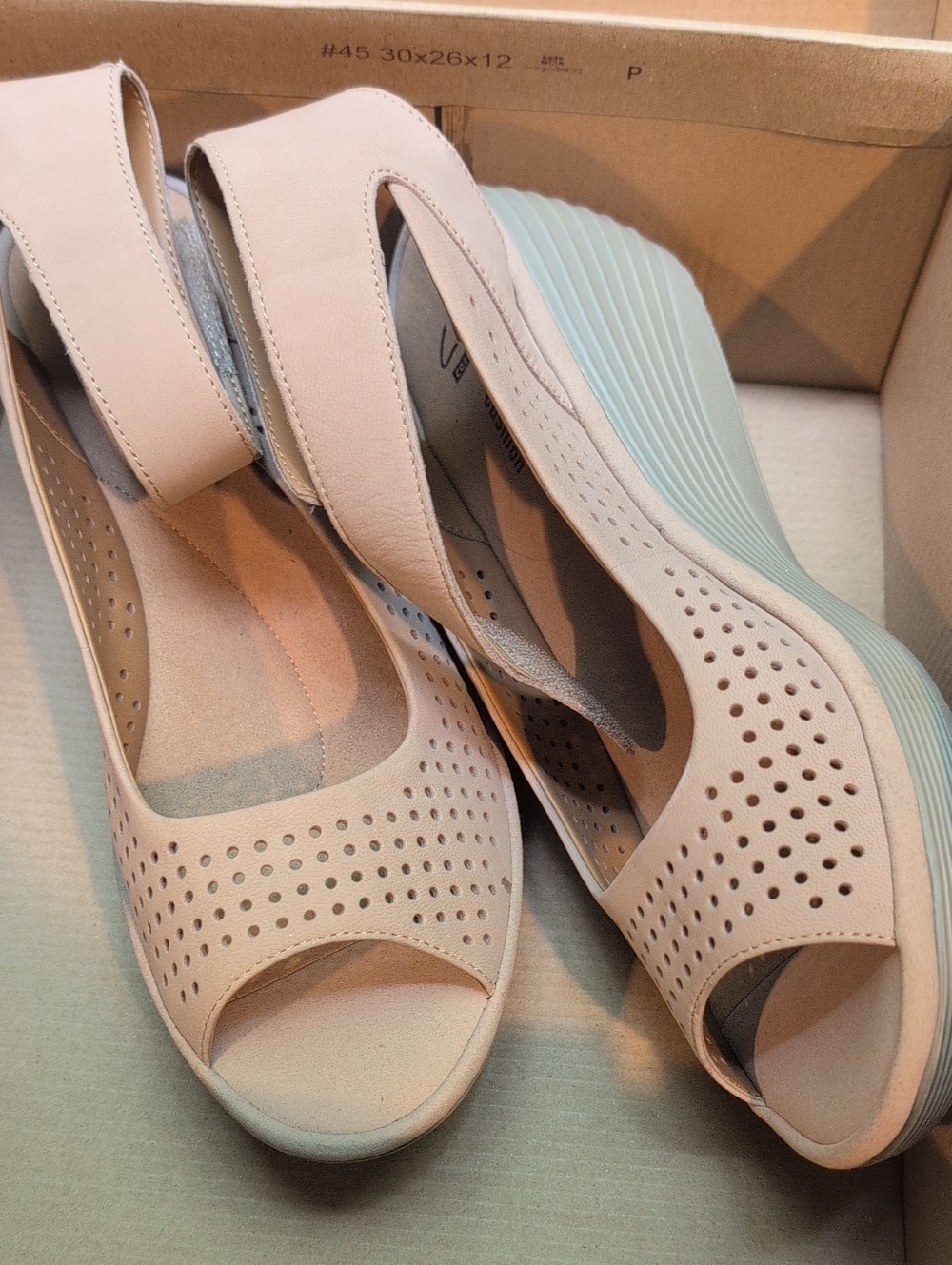 Clarks Comfort Wedge Sandals in Beige-Sand